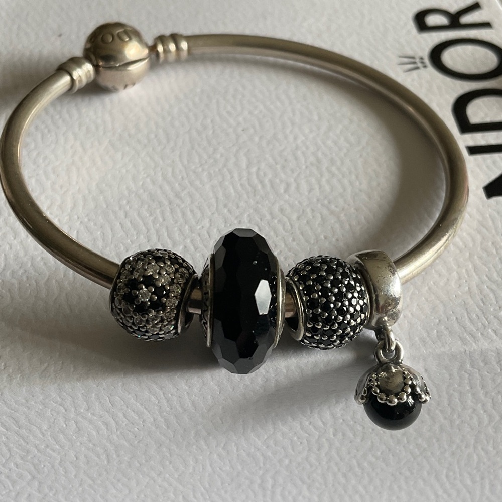 Pandora Silver Bracelet with Black Onyx Charms